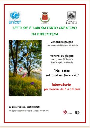 LOCANDINA LETTURE E LABORATORIO CREATIVO IN BIBLIOTECA