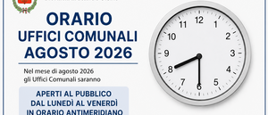 Orario agosto 2026 uffici Comunali